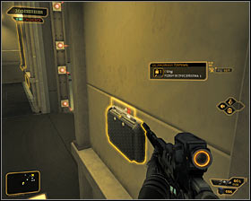 Another option implies turning off the laser barriers, but for this to be possible you would have to use the Move/Throw Heavy Objects augmentation and place the big crates in front of the security camera #1, cleverly blocking its field of view - (6) Peaceful solution: Reaching the main area of the basement - Confronting Eliza Cassan - Deus Ex: Human Revolution Game Guide