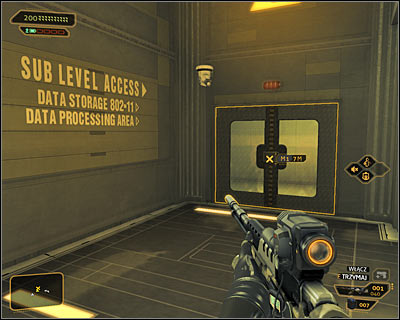 Regardless of the previously chosen methods, your goal is to reach the door located in the south-west corner of level 2, leading to the new staircase (screen above) - (7) Peaceful solution: Reaching the staircase - Confronting Eliza Cassan - Deus Ex: Human Revolution Game Guide