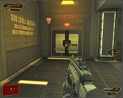 Regardless of the previously chosen methods, your goal is to reach the door located in the south-west corner of level 2, leading to the new staircase (screen above) - (7) Aggressive solution: Reaching the staircase - Confronting Eliza Cassan - Deus Ex: Human Revolution Game Guide