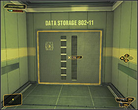 Head west, but be sure to check out the south storeroom #1 - (9) Aggressive solution: Reaching room 802-11 - Confronting Eliza Cassan - Deus Ex: Human Revolution Game Guide