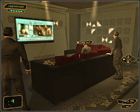 If you managed to convince Taggart to share information on Sandoval, go through the door leading backstage right after the meeting ends #1 - (3) Talking with Taggart - Finding Isaias Sandoval - Deus Ex: Human Revolution Game Guide