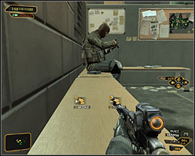 If you prefer to only knock them out, go down to the very bottom and wait for one of the guards to get near the stairs #1 - (7) Going down into the sewers - Finding Isaias Sandoval - Deus Ex: Human Revolution Game Guide