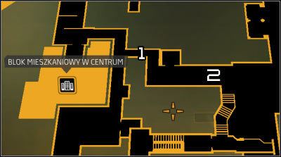 Map legend: 1 - Western path to the locker (a hole in the fence blocked by a container); 2 - Eastern part to the locker (alley with a burning car) - Acquaintances Forgotten (steps 4-8) - Side quests - Deus Ex: Human Revolution Game Guide
