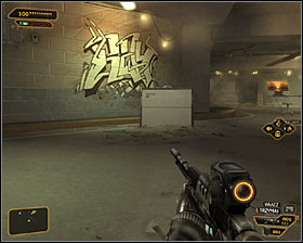 Continue your walk, reaching the ramp leading to level -2 #1 - (5) Aggressive solution: Going through the Harvesters hideout - Find Vasili Sevchenkos GPL Device - Deus Ex: Human Revolution Game Guide