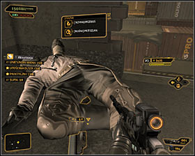 Second sniper patrols one of the balconies of the large warehouse, north from here and he is a greater threat, because he can attack you for a very long distance - (4) Aggressive solution: Retrieving the package from the shed - Stowing Away - Deus Ex: Human Revolution Game Guide