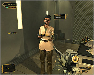 Enter the room G-21 and start a conversation with Nia (screen above) - (4) Aggressive solution: Finding Nia Colvin - Rescuing Megan and Her Team - Deus Ex: Human Revolution Game Guide