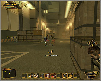 Be careful, because the area around the corner is patrolled by a single robot (screen above) - (6) Aggressive solution: Uploading a virus to the security computer - Rescuing Megan and Her Team - Deus Ex: Human Revolution Game Guide