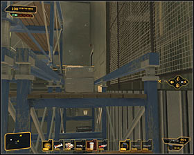 After reaching an eastern part of level -2 look around for a large, orange -2 container #1, because it will be your start point for climbing - (7) Peaceful solution: Reaching the David Sarifs hideout - Shutting Down Darrows Signal - Deus Ex: Human Revolution Game Guide