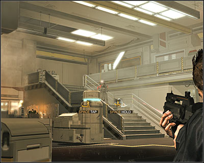 Enter the room and hide behind one of the covers (this is done by holding the right mouse button by default) - (2) Defend the attack on the facility | Prologue - Prologue - Deus Ex: Human Revolution Game Guide