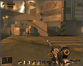 Make sure to hide second opponents corpse at least behind the crates #1 - (2) Peaceful option: Getting inside the plant - Securing Sarifs Manufacturing Plant - Deus Ex: Human Revolution Game Guide