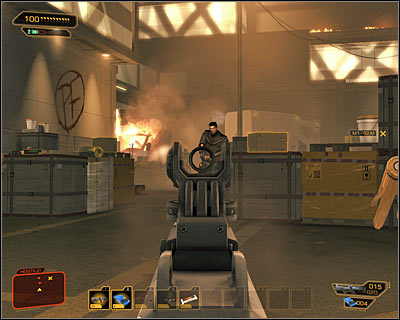 Carefully move closer to the main entrance to the plant - (2) Aggressive option: Getting inside the plant - Securing Sarifs Manufacturing Plant - Deus Ex: Human Revolution Game Guide