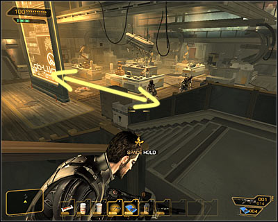 There are four opponents in Lab 1 room - (5) Peaceful option: Securing the assembly lab - Lab 1 - Securing Sarifs Manufacturing Plant - Deus Ex: Human Revolution Game Guide