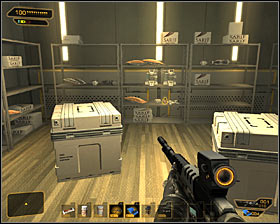 Look around and pick up combat rifle ammo - (8) Aggressive option: Securing the assembly lab - Lab 2 - Securing Sarifs Manufacturing Plant - Deus Ex: Human Revolution Game Guide