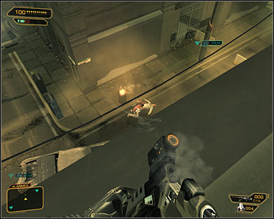 Stand close to the edge and start shooting at the enemies - (1) Aggressive option: Reaching the antenna - Stopping the Transmission - Deus Ex: Human Revolution Game Guide