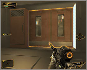 Keep moving to the right #1, monitoring opponents and mech movements - (3) Peaceful option: Crossing by first part of the camp - Following the Clues in Highland Park - Deus Ex: Human Revolution Game Guide