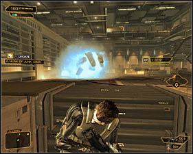 Stand quick behind the closest crate #1, so a big mech visible in the distance cant attack you - (3) Aggressive option: Crossing by first part of the camp - Following the Clues in Highland Park - Deus Ex: Human Revolution Game Guide