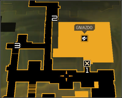 Map legend: 1 - Main entrance to the Hive nightclub; 2 - Ventilation shaft; 3 - Sewer grate - (6) Getting inside the Hive nightclub - Hunting the Hacker - Deus Ex: Human Revolution Game Guide