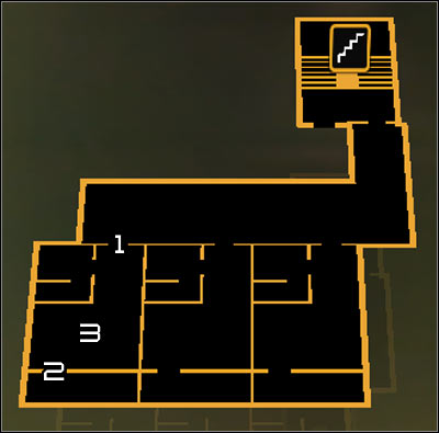 Map legend: 1 - Apartment door; 2 - Balcony entrance; 3 - SMART card - (9) Acquiring a Tai Yong employee card - Hunting the Hacker - Deus Ex: Human Revolution Game Guide