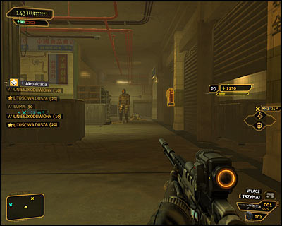 If you want to kill the last two guards, then your best move would be to start shooting at them when theyll both turn around (screen above) - (13) Leaving the Alice Garden Pods hotel - Hunting the Hacker - Deus Ex: Human Revolution Game Guide