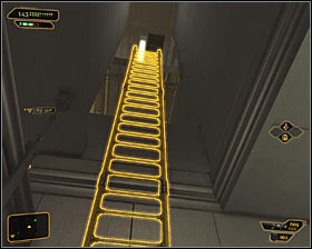 There are two different paths leading to the elevator and a much better choice is to use upper catwalks - (4) Peaceful solution: Travelling through the cryo-sterilization room - Searching for Proof - Deus Ex: Human Revolution Game Guide