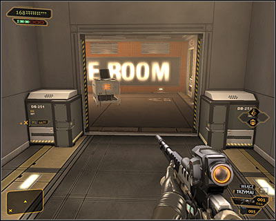 Exit the guards post and proceed towards the newly unlocked passageway (screen above) - (8) Aggressive solution: Reaching the Data Core - Searching for Proof - Deus Ex: Human Revolution Game Guide