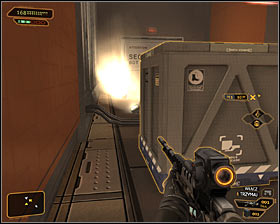 Make a stop once youre close enough to two crates located directly beneath active laser beams #1 - (9) Heading through the laser room - Searching for Proof - Deus Ex: Human Revolution Game Guide