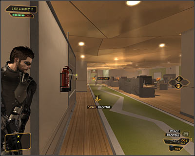 This office is being patrolled by only two soldiers - (1) Peaceful solution: Going through the offices - Entering the Dragons Lair - Deus Ex: Human Revolution Game Guide