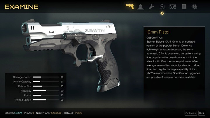 10mm Pistol - Weapons (description and locations) - Listings - Deus Ex: Mankind Divided Game Guide