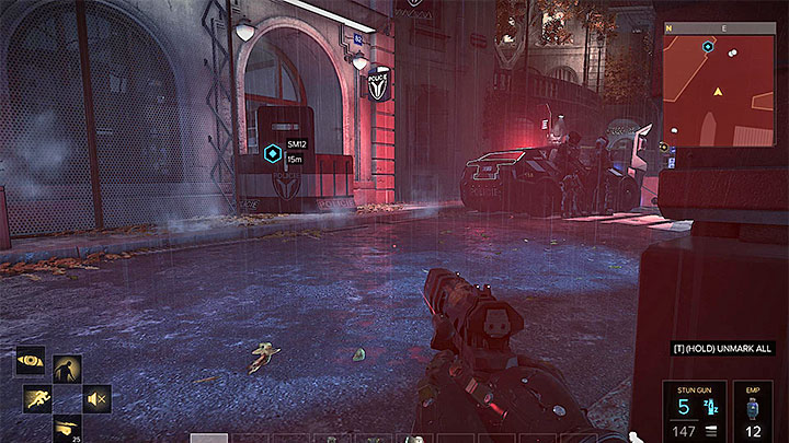 You should carefully bypass the policemen near the entrance to the precinct - K is for Kazdy - side quest - Prague (third visit) | Quests and maps - Deus Ex: Mankind Divided Game Guide