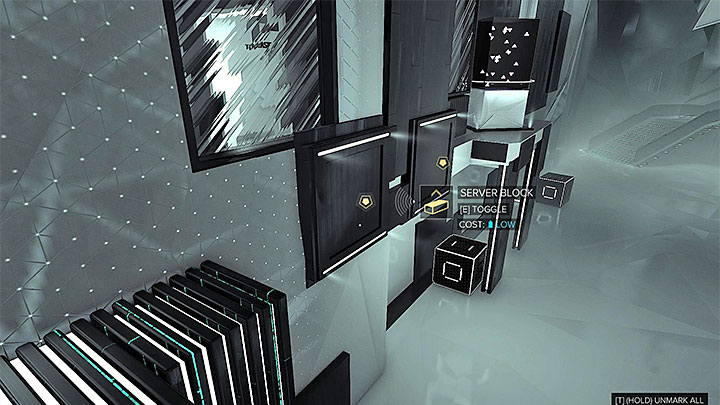 Turn right and approach two interactive blocks presented in the screenshot - Checking Out the Men in Charge - main quest - Main quests - Deus Ex: Mankind Divided Game Guide