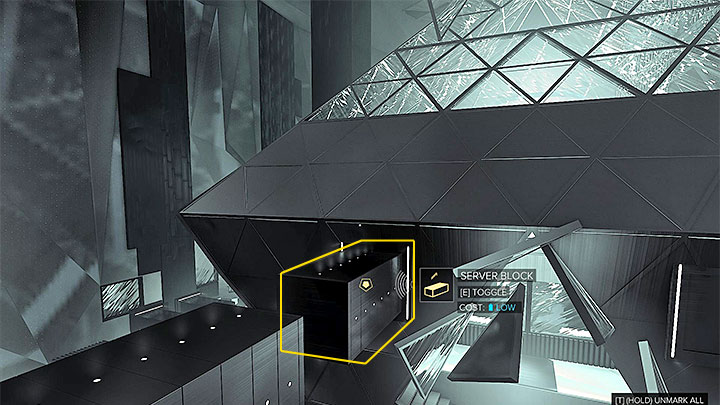 Remain in the position where the fourth server is located - Checking Out the Men in Charge - main quest - Main quests - Deus Ex: Mankind Divided Game Guide