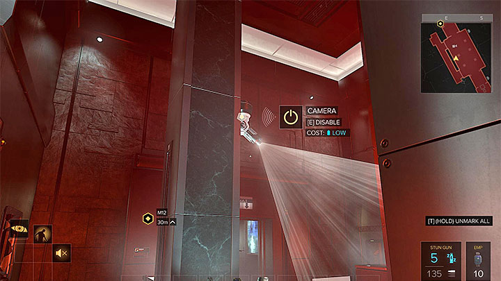 The camera from the second laser barrier area can be bypassed, hacked, or disabled using an EMP grenade - The Heist - main quest - Main quests - Deus Ex: Mankind Divided Game Guide