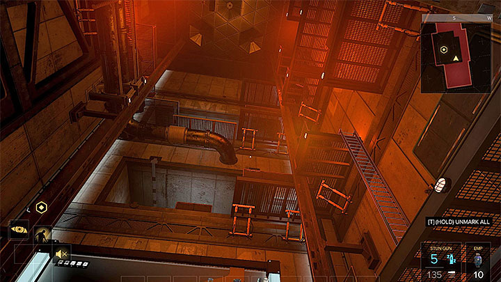 You can leave the bank by climbing inside the big shaft - The Heist - main quest - Main quests - Deus Ex: Mankind Divided Game Guide