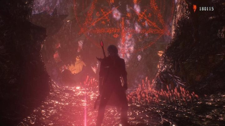 Jump on the platform with the blue sphere and launch yourself forward - Secret Mission 12 walkthrough for Devil May Cry 5 - Secret missions - Devil May Cry 5 Guide