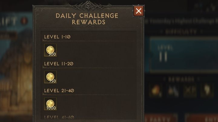 You will also receive a daily challenge reward in the form of a small amount of gold depending on which Rift level you reached - Diablo Immortal: Challenge Rift - Activities - Diablo Immortal Guide