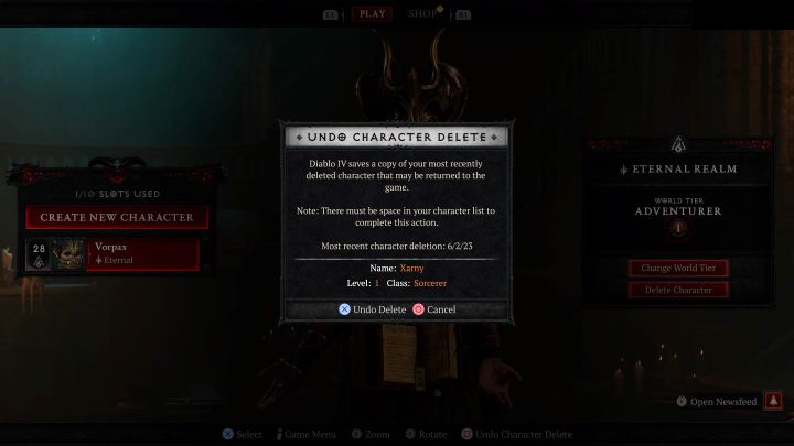 Fortunately, deleting a character manually is not irreversible - Diablo 4: Can you restore a deleted character? - Diablo 4: Character - Diablo 4 Guide