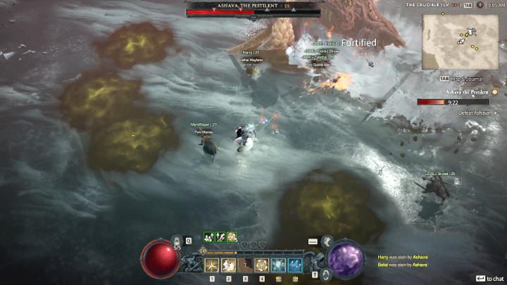 What's important, when Ashava strikes like this, stand under the enemy right behind his back limbs, or keep your distance because, after a while, the boss will continue his attack, throwing his forelimbs back - Diablo 4: How to defeat boss Ashava the Pestilent? - Diablo 4: Bosses - Diablo 4 Guide