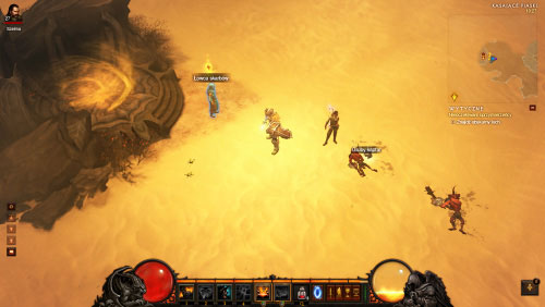 You may encounter a Treasure Hunter standing next to a portal in the Stinging Winds - The Crumbling Vault - Events - Diablo III Game Guide