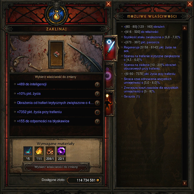 List of properties, that we can change and the prices given in materials. - Mystic | Crafting - Crafting - Diablo III: Reaper of Souls Game Guide