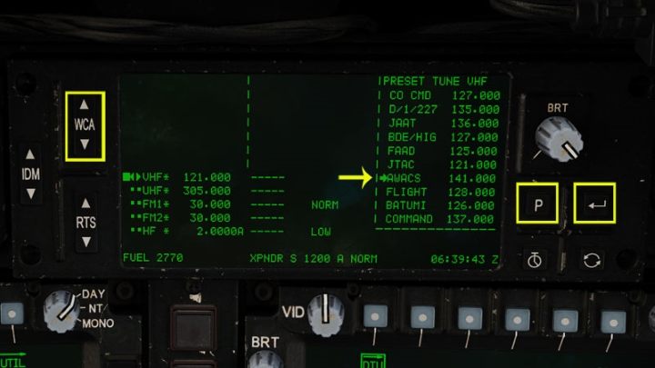 The P button displays a list of predefined Presets with frequencies - DCS AH-64D Apache: Radio Communication - how to use radios? - Systems and Sensors - DCS AH-64 Apache Guide