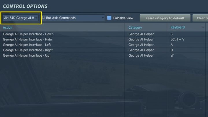 All buttons are assigned to the keyboard by default, but you can change the binding to stick or collective for a quicker and more convenient access - DCS AH-64D Apache: George AI Helper - how to use AI crew member? - Basics - DCS AH-64 Apache Guide