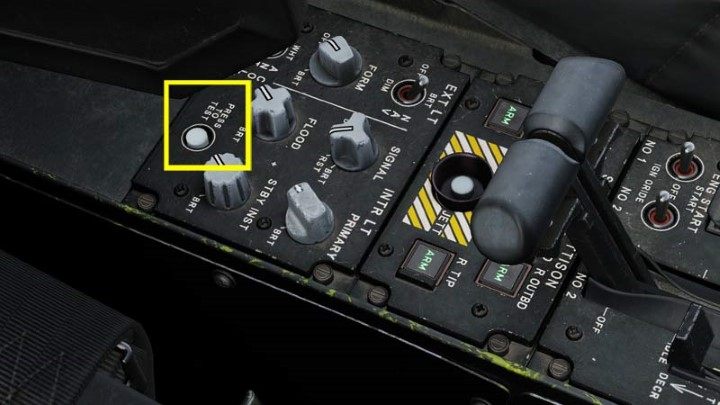 On the left side of the lighting panel, press and hold the PRESS TO TEST button to test the operation of the bulbs of all controls and buttons - DCS AH-64D Apache: Cold Start - flight preparation - Flight and Navigation - DCS AH-64 Apache Guide