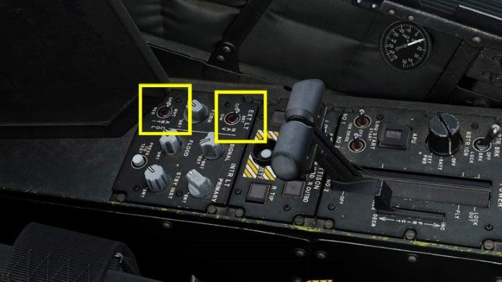 On the lighting panel, turn on the anti-collision and position lights: - ANTI to WHT (white) or RED (red) - NAV to BRT (bright) or DIM (dim) - DCS AH-64D Apache: Cold Start - flight preparation - Flight and Navigation - DCS AH-64 Apache Guide