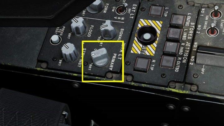 Set the knob of the PRIMARY basic cabin light to the maximum BRT position - DCS AH-64D Apache: Cold Start - flight preparation - Flight and Navigation - DCS AH-64 Apache Guide