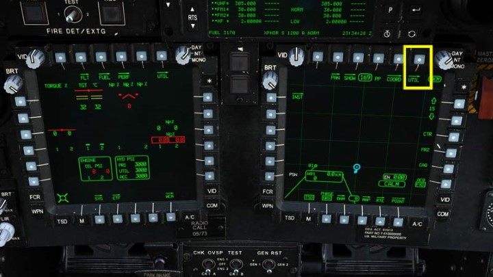Then select the UTIL function - DCS AH-64D Apache: Cold Start - flight preparation - Flight and Navigation - DCS AH-64 Apache Guide