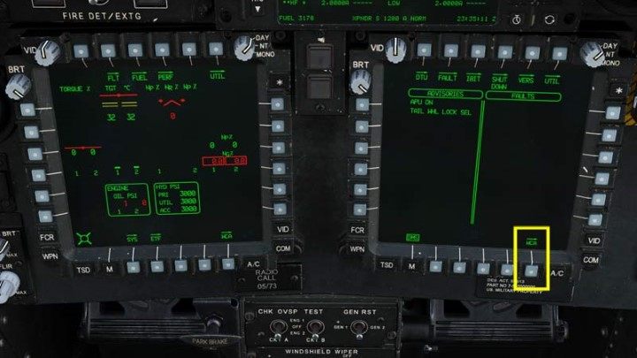 On the DMS screen, select the WCA (Warning/Caution/Advisory) screen option - DCS AH-64D Apache: Cold Start - flight preparation - Flight and Navigation - DCS AH-64 Apache Guide