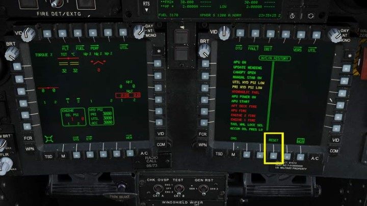 Press RESET to clear all errors - colored outlines of messages will disappear - DCS AH-64D Apache: Cold Start - flight preparation - Flight and Navigation - DCS AH-64 Apache Guide
