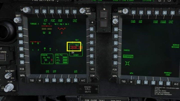 Monitor the engine's status on the left MPD monitor - DCS AH-64D Apache: Cold Start - flight preparation - Flight and Navigation - DCS AH-64 Apache Guide