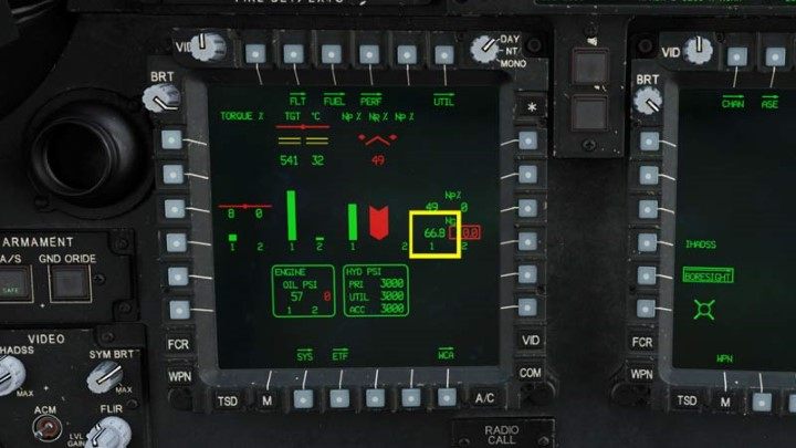 Wait for the NG% value to stabilize around 66% - DCS AH-64D Apache: Cold Start - flight preparation - Flight and Navigation - DCS AH-64 Apache Guide