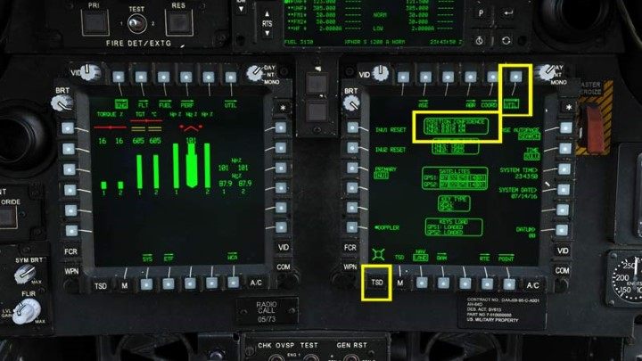 Check the tuning status of the navigation system by pressing TSD and UTIL - DCS AH-64D Apache: Cold Start - flight preparation - Flight and Navigation - DCS AH-64 Apache Guide